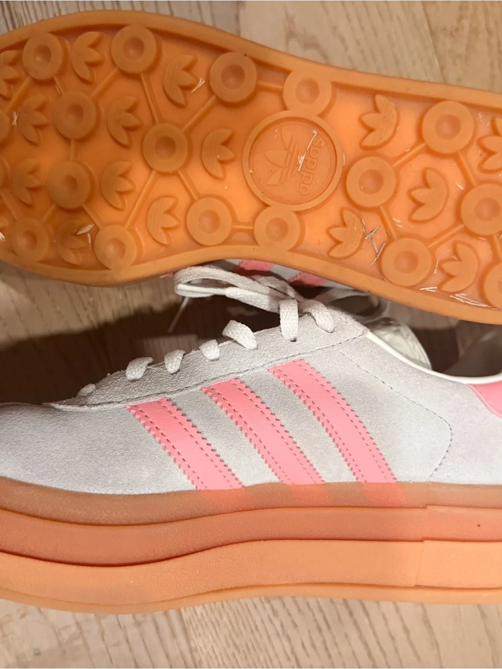 adidas Gazelle Platform Sneakers in Pink & Cream with Gum Sole